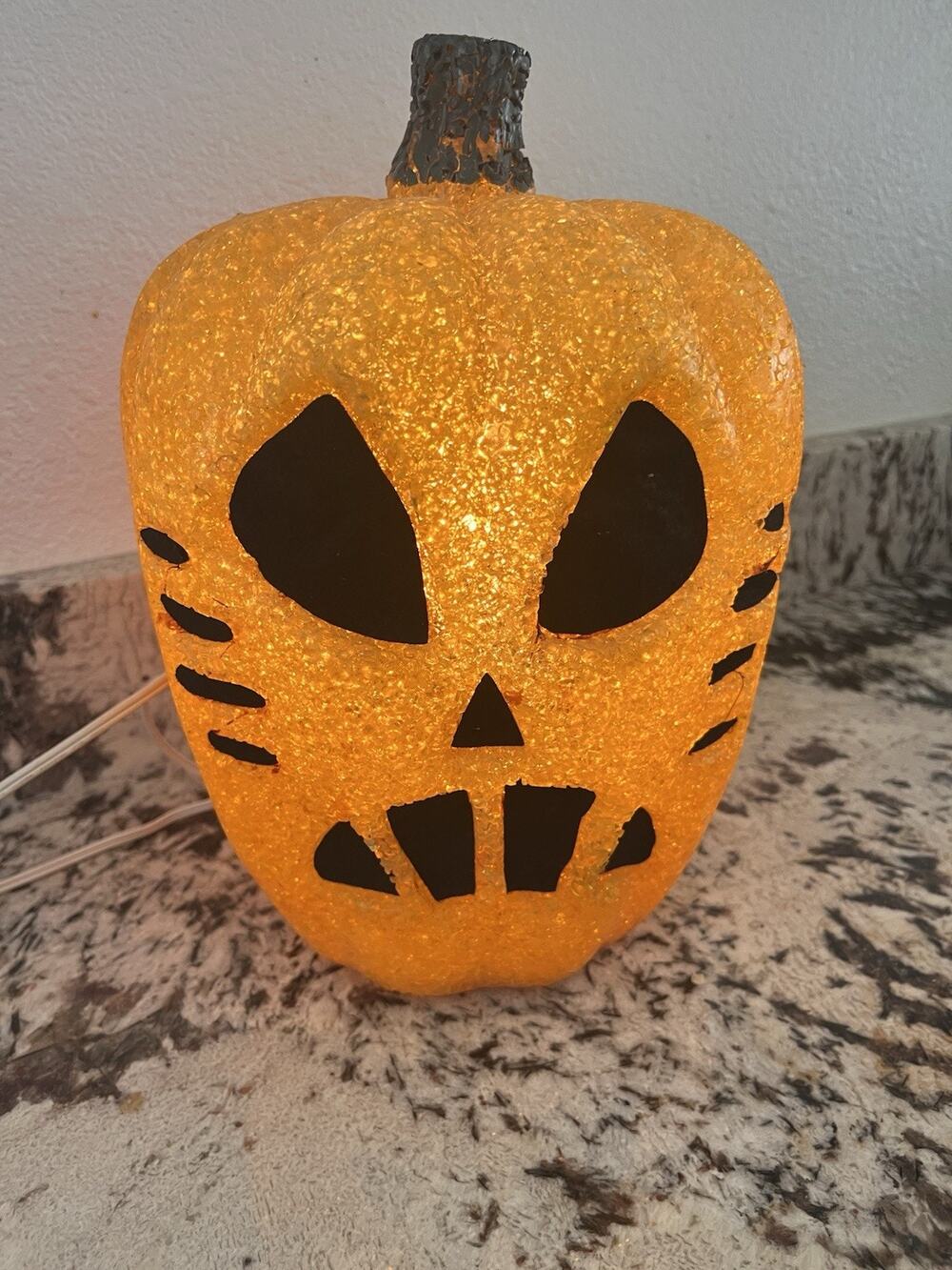 Seasons Melted Bead Popcorn Lightup Jack-O-Lantern Pumpkin Tiki Cat 12” Vintage